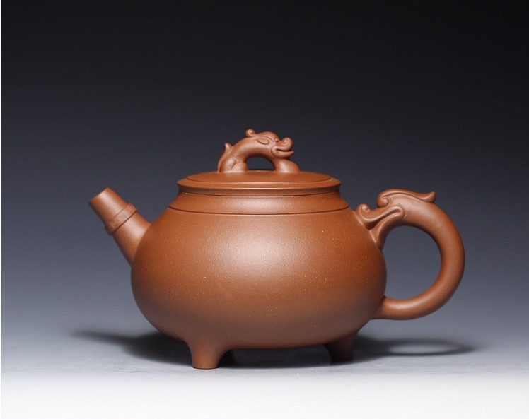 中国陶瓷艺术大师邱玉林紫砂作品《双龙鼎壶》
