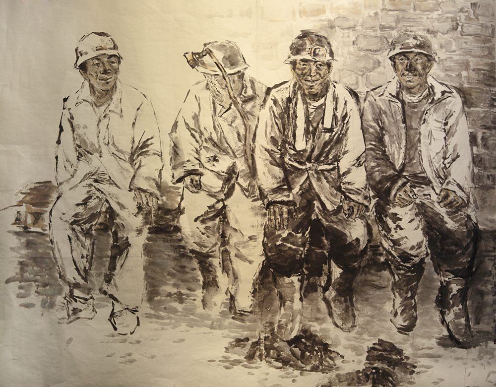 《矿工》 作品编号: xfl01 所属地: 厦门 尺寸: 180*200cm 类型: 国画