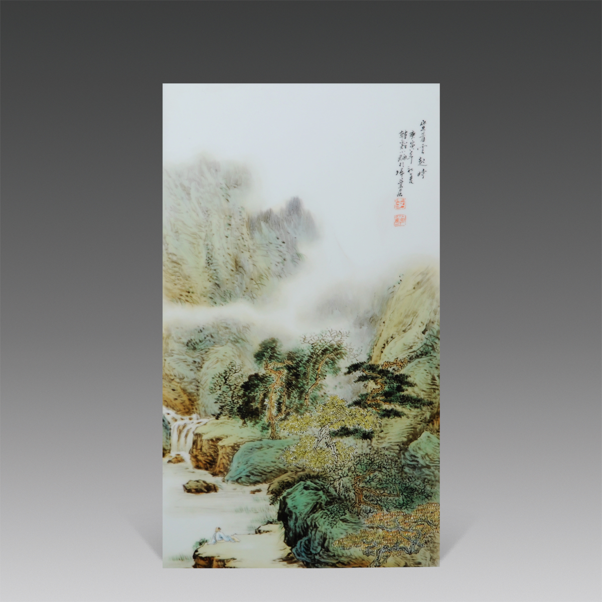 1 作品名称 李小聪-34cm*60cm粉彩《坐看云起》瓷板 作品分类 陶瓷