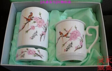 景德镇陶瓷-水点桃花系列三头文具