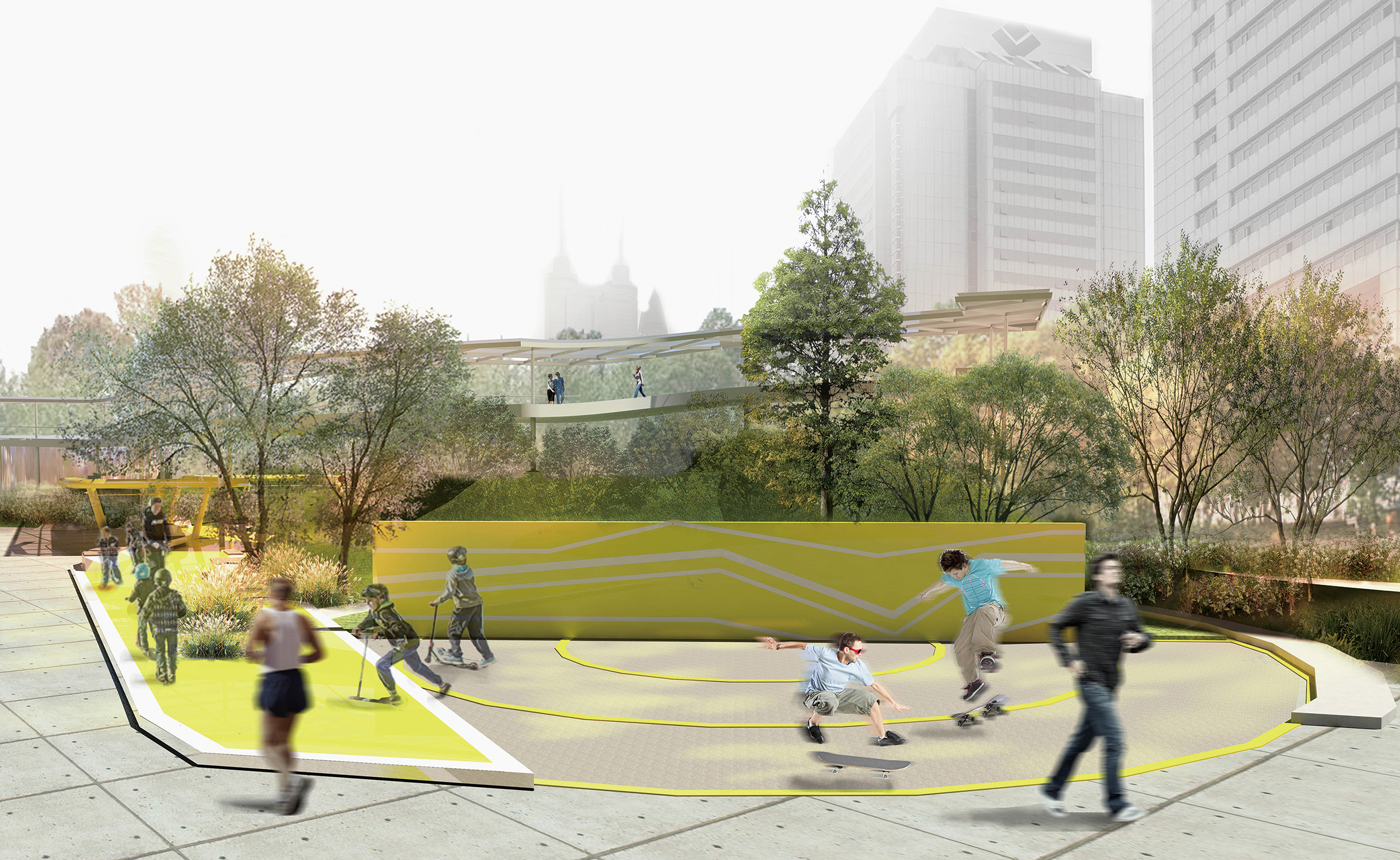 《城市运动景观—滑板公园和老社区剩余空间更新设计》效果图1