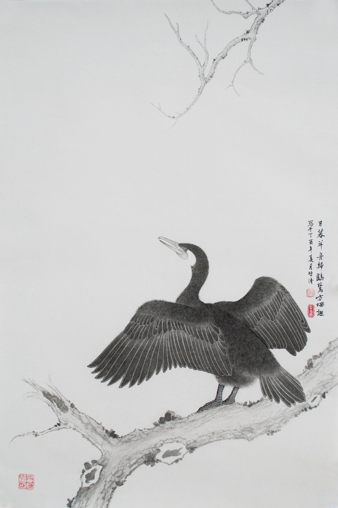 【鸬鹚晒翅-曹清毕业作品-国画-2017年作】天津美术学院2017毕业展